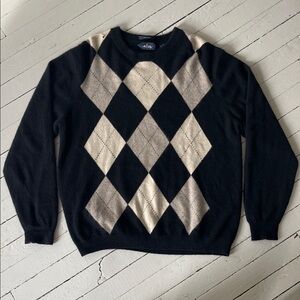 Allen Solly Black and Cream Argyle Crewneck Sweater in 100% Cashmere